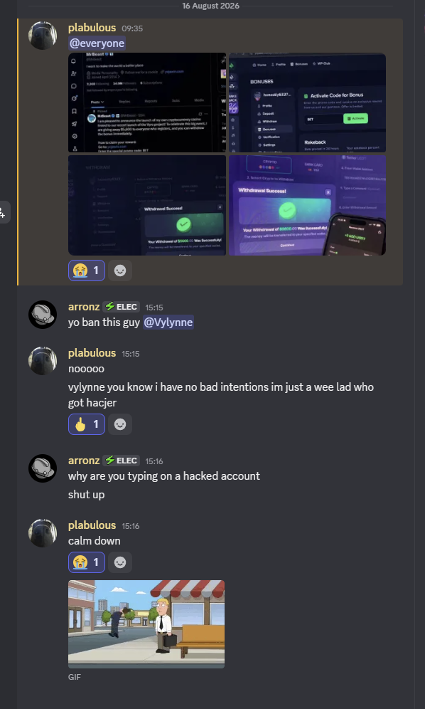 Example of moderation action taken in the server